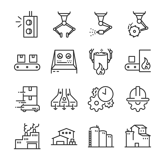 Vettore set di icone di processo industriale.
