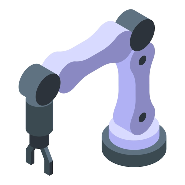 Vector industrial robot arm is manipulating manufacturing process