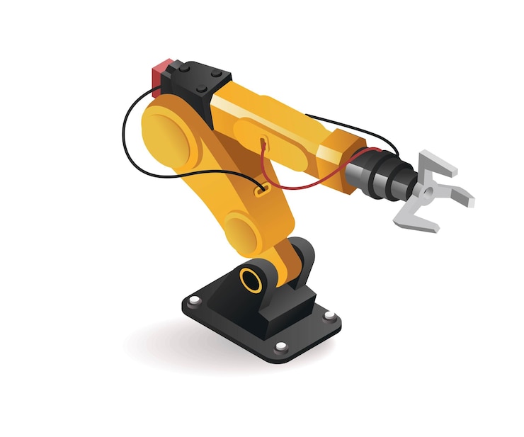 Vector industrial robot arm tool technology with artificial intelligence concept isometric illustration