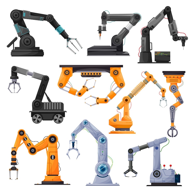 Vector industrial robot manipulators, robotic arms or mechanical hands.