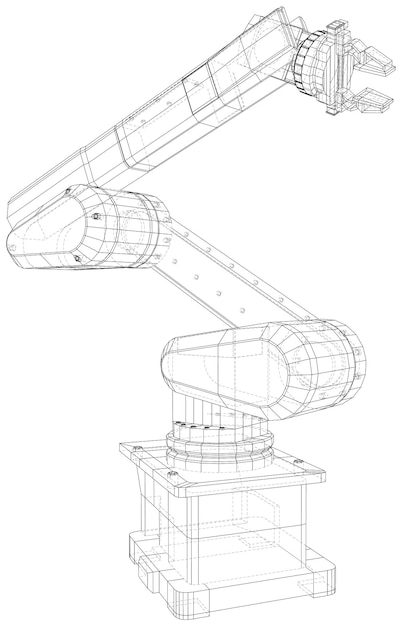 ベクトル 産業用ロボットアーム ホワイトに隔離された手 技術的なワイヤフレーム 3dのベクトルレンダリング