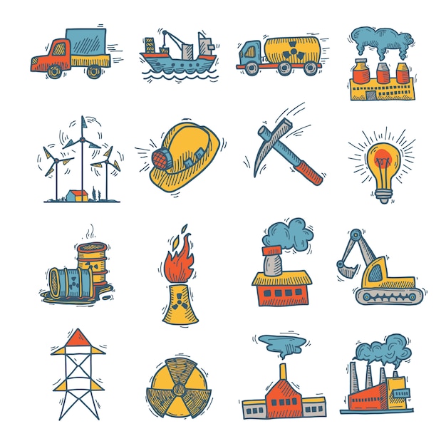 Industrial sketch icon set