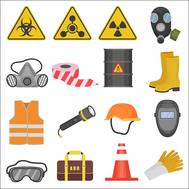 Vector industrial work safety equipment icons