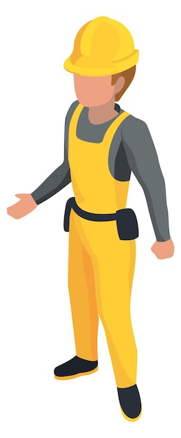 Industrial worker in hard hat isometric character