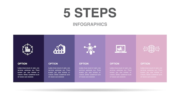 Industrie 40 automatisering digitalisering digitale marketing digitale wereld pictogrammen Infographic ontwerp lay-outsjabloon Creatief presentatieconcept met 5 stappen