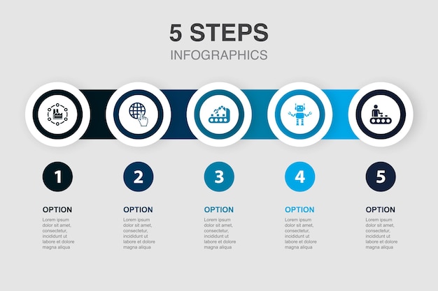 Industrie 40 internet automatisering robot productie iconen Infographic ontwerpsjabloon Creatief concept met 5 stappen