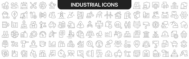 Industriële iconen collectie in zwart Pictogrammen grote set voor ontwerp Vector lineaire iconen