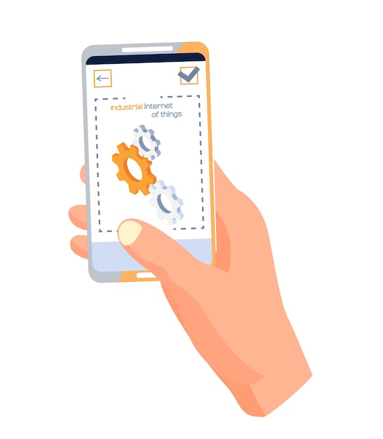Industriële internet of things-applicatie op telefoonscherm met tandwielbord Zakelijke ideeën door gebruik te maken van innovatieve methoden van digitale technologie op het gebied van digitalisering en automatisering van informatieverwerking