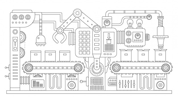 Vector industriële lopende band dozen verpakking