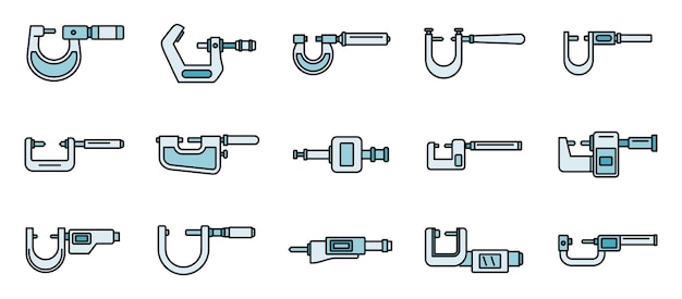 Industriële micrometer iconen stellen vector kleurlijn