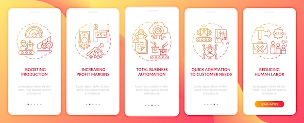 Industry .0 goals onboarding mobile app page screen with concepts. Increasing profit, quick adaptation walkthrough  steps. UI  template 