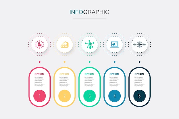 Индустрия 40 автоматизация оцифровка цифровой маркетинг иконки цифрового мира Инфографический дизайн шаблон дизайна макета Креативная концепция презентации с 5 шагами