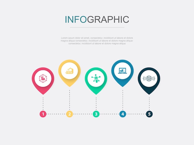 Industry 40 automation digitization digital marketing digital world icons Infographic design layout design template Creative presentation concept with 5 steps