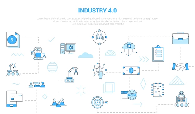 Vector industry 40 concept with icon set template banner with modern blue color style vector illustration