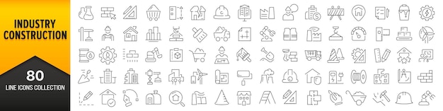 Industry and construction line icons collection big ui icon set in a flat design thin outline icons pack vector illustration eps10