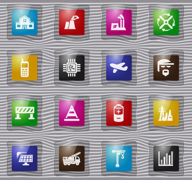 Vector industry glass icons set