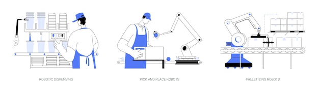 Industry robots abstract concept vector illustrations