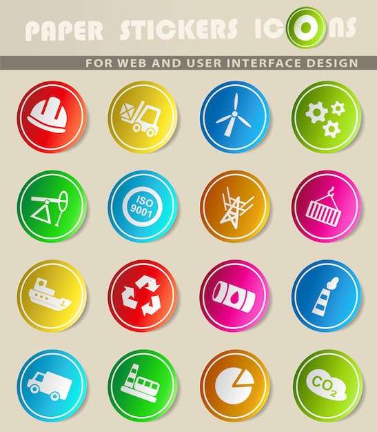 Industry vector icons on colored paper stickers