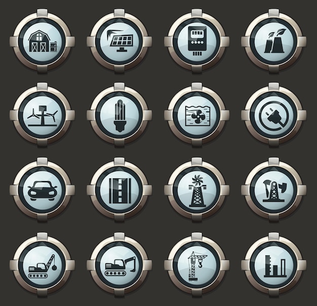 Industry vector icons in the stylish round buttons for mobile applications and web