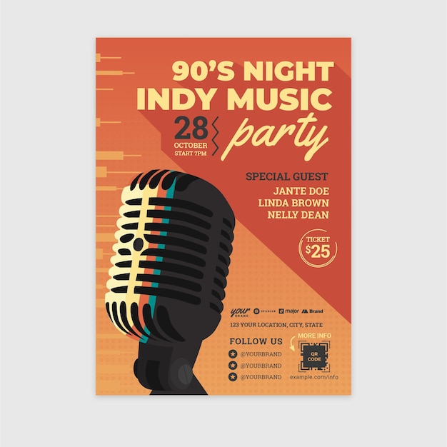 Vector indy 90's music concert music festival flyer template in vector v2