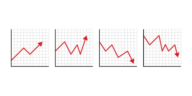 Ineenstorting financiële markt. Financiële grafiek met rode pijlen op witte achtergrond. Vectorreeks.