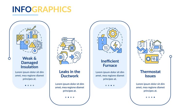 Vector inefficient home heating system rectangle infographic template