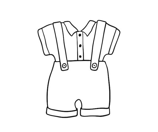 Infant boy cute clothes doodle Outline sketch Baby clothes isolated on white