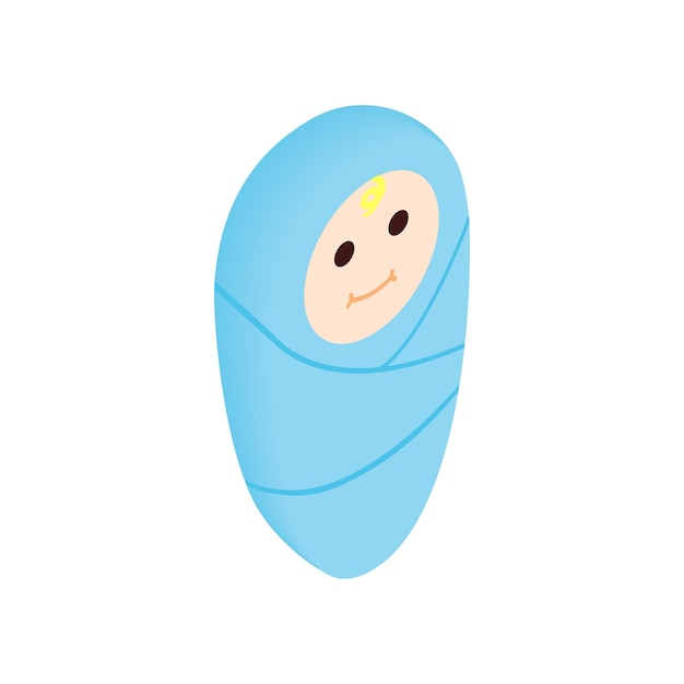 infant wrapped in swaddling clothes isometric 3d icon newborn in blue swaddling clothes