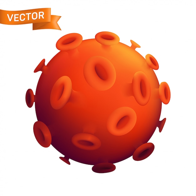 Infected red virus cell.   3d realistic close up illustration of computer microbe, Coronavirus Covid-19 or human allergy bacteria isolated