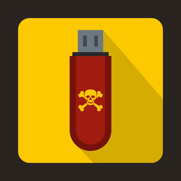 Infected usb flash drive icon in flat style on a yellow background