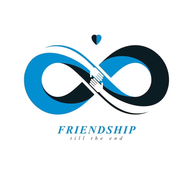 Vector infinite friendship, friends forever, special vector logo combined with two symbols of eternity loop and human hands.