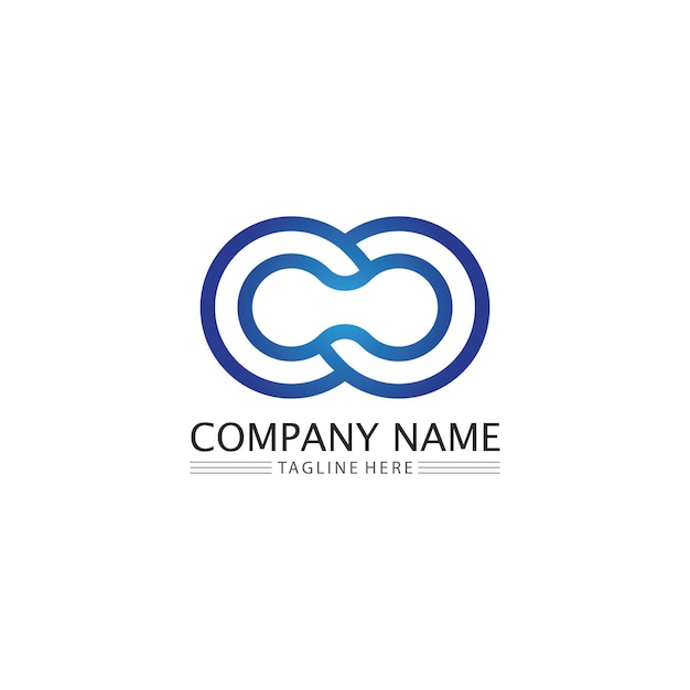 無限大のデザインのロゴと8つのアイコン、ベクトル、記号、ビジネスと企業の無限大記号の創造的なロゴ