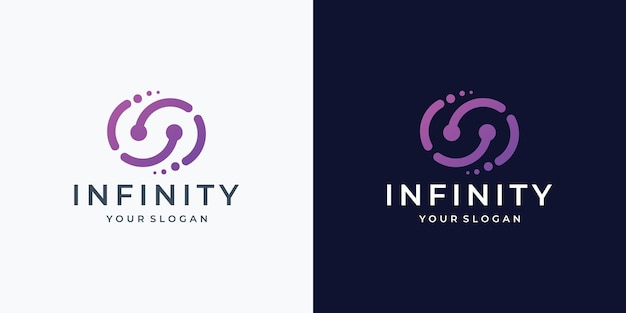 Vector infinity dot tech logo ontwerp inspiratie lijn kunst stijl moderne oneindige lus symbool branding