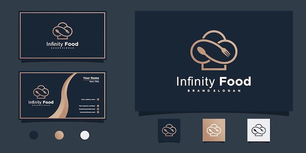 현대 음식 기호 라인 아트 스타일과 명함 디자인으로 무한 식품 로고 디자인 영감 Premium Vector