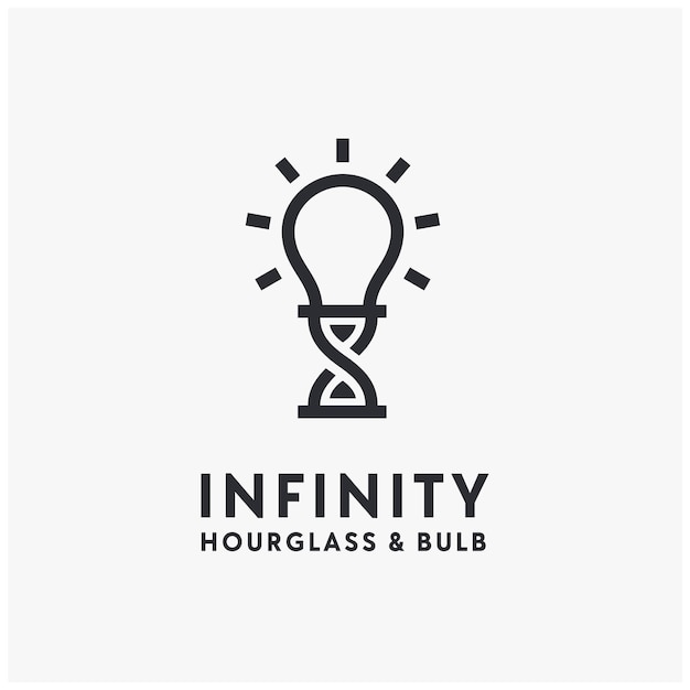 Infinity hourglass sand time with light bulb lamp for unlimited creativity idea logo design