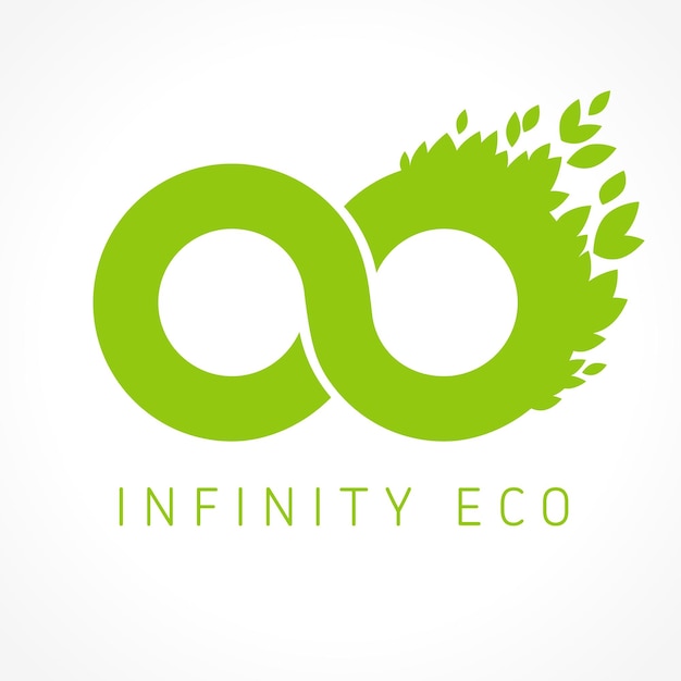 Infinity logo met bladeren. Oneindig groen teken, vectormalplaatje. Milieu symbool idee.