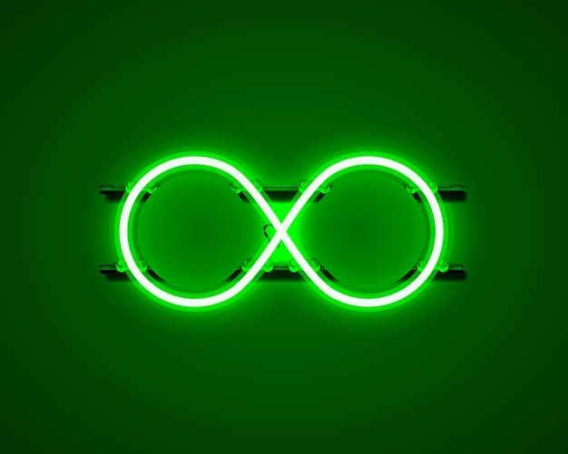 Infinity neon symbool op de groene achtergrond. vector illustratie