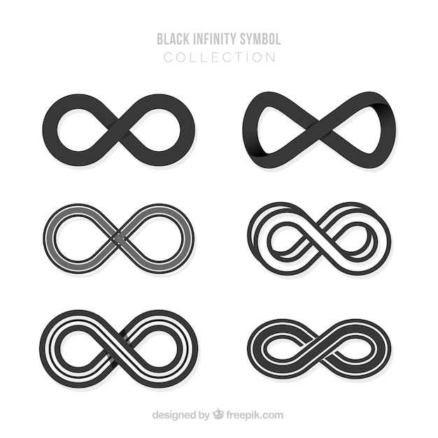 Vector infinity symbol collection in black color