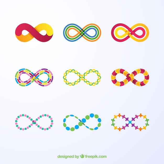 Vector infinity symbol collection with colors