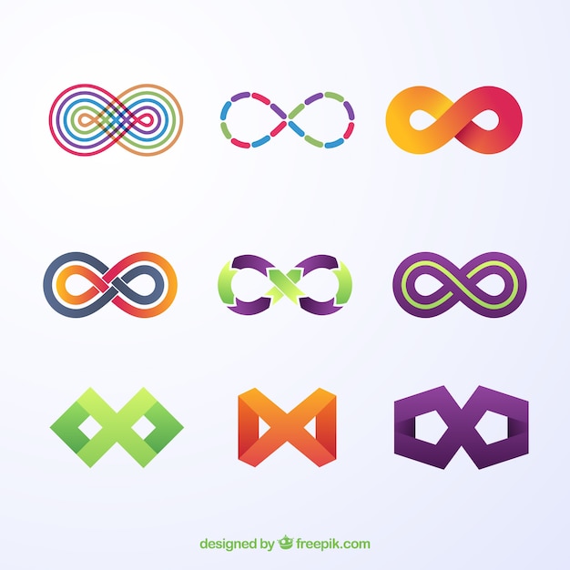 Vector infinity symbol collection with colors