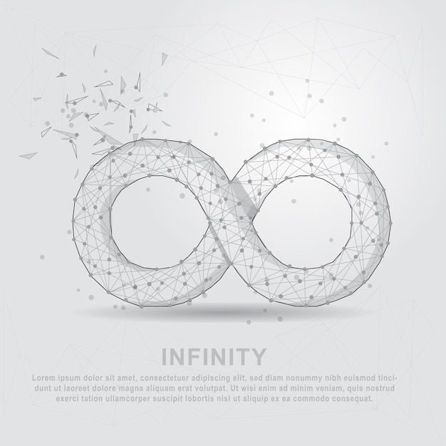 Linea e composizione del punto di forma del simbolo dell'infinito disegnate digitalmente sotto forma di una parte spezzata a forma di triangolo