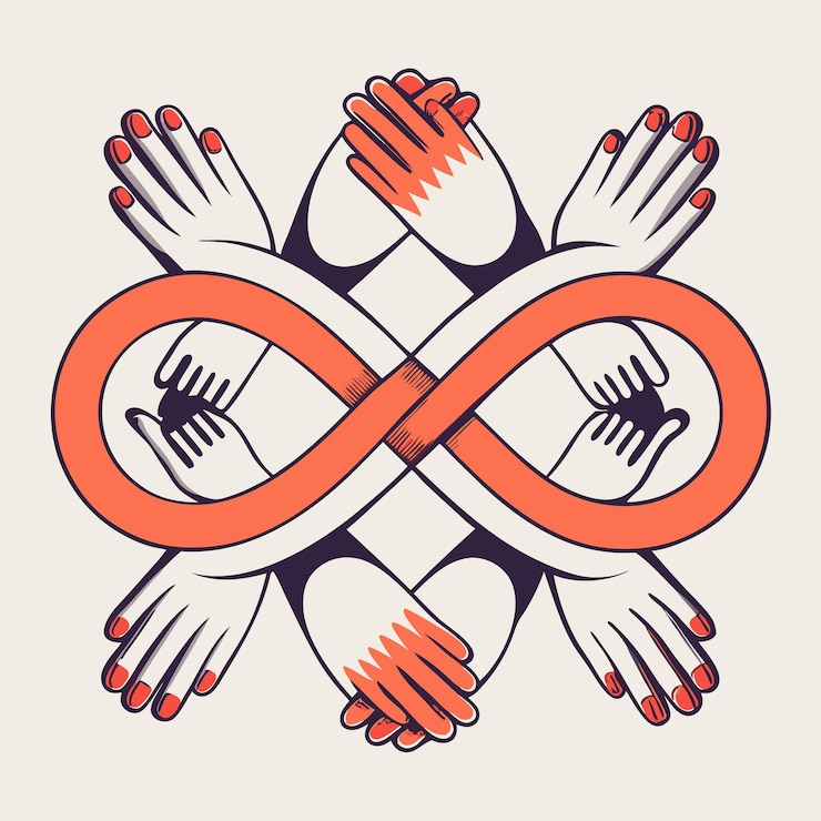 Vector infinity symbol with colorful accents handdrawn design