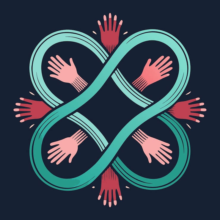 Vector infinity symbol with colorful accents handdrawn design