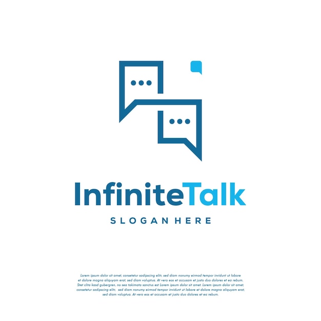 Infinity Talk 토론 로고 디자인 개념 벡터, 포럼 및 루프 기호 아이콘 템플릿