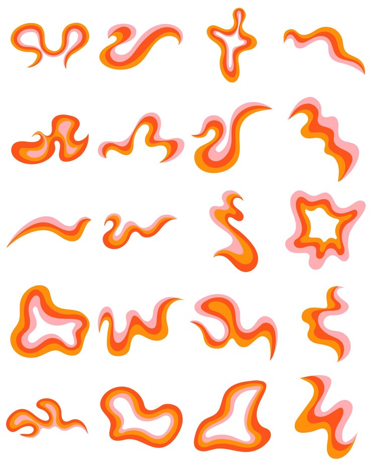 Inflame Orange Retro Wavy Psychedelic Element Illustration Set
