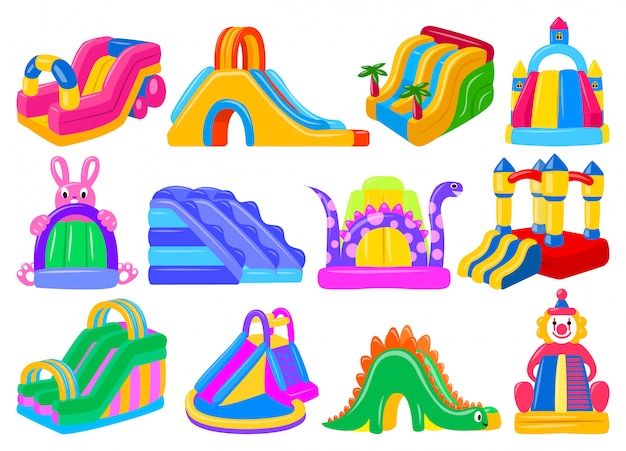 Inflatable castle isolated cartoon set icon.   illustration trampoline  .   cartoon set icon inflatable castle.