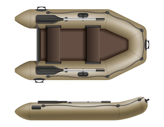 Надувная резиновая лодка для рыбалки и туризма векторные иллюстрации, изолированные на белом фоне