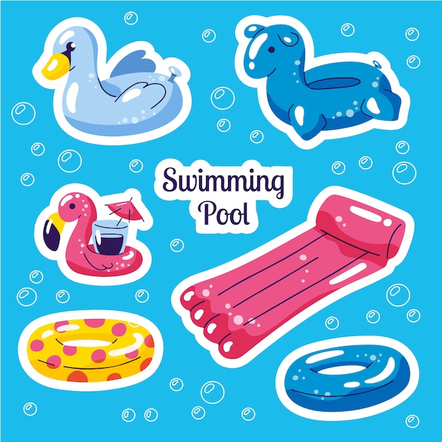 Inflatable swimming set. Cute water toys stickers