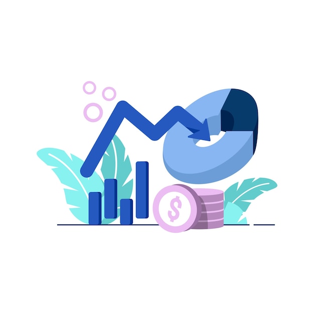 Tasso di inflazione 3d piatto illustrazione per il grafico delle finanze aziendali per cento moneta dollaro