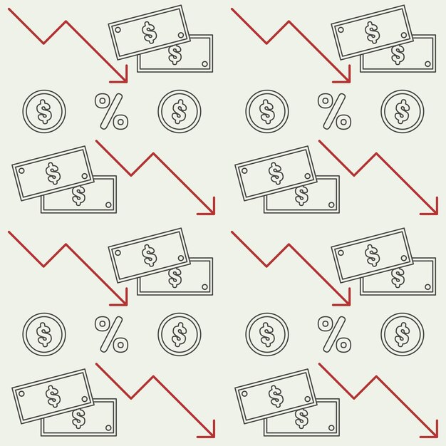 Vettore disegno senza cuciture del modello di doodle di inflazione, modello di sfondo ripetuto per la crisi finanziaria, bollette elevate